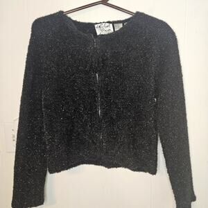 Michael Simon vintage 90's black Tinsel holiday cardigan sweater. Size S